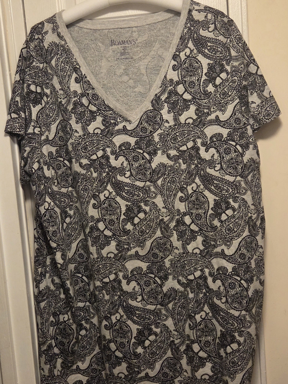 Roaman's V-Neck Paisley Tee in Black and White